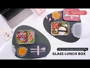 Hộp Cơm Văn Phòng LocknLock Thủy Tinh Cao Cấp Chia 2 Ngăn Kèm Đũa Thìa 930ml LLG991CL Hàng Chính Hãng
