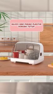 GRATIS ONGKIR - H6435 Rak Piring Plastik Dengan Tutup / Rak Piring Wastafel Dapur / Rak Pengering Serbaguna / Rak Pengering Air Mangkok