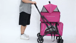 รถเข็นหมา รถเข็นแมว 2 ชั้น แยกเป็นกระเป๋า สีเทาเข้ม แยกเป็นกระเป๋าได้ถึง 2 ใบ Portable 4 wheel Detachable Twin Cart Pet Stroller Double Stroller