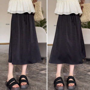 Acetate Satin Split Half Skirt Women Summer Thin High Waist Slimming Ice Silk Midi Drape Casual A-Line Skirt Fashionable Versatile