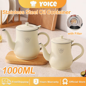 Yoice 1000ml Stainless Steel Oil Container Household Kitchen Oil Pot with Filter Large Capacity Oil Dispenser Bottle with Dust Cover