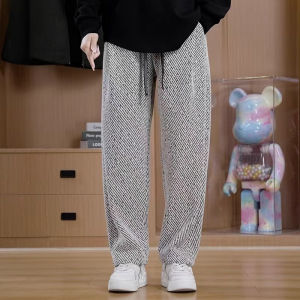 กางเกงขายาวทรงหลวมขาตรงทรงหลวมสำหรับผู้ชาย กางเกงขายาวลำลองฤดูหนาว กางเกงขายาวทรงหลวมสำหรับผู้ชาย ทรงตรง ลายทาง สีพื้น เอวยางยืด ระบายอากาศได้ดี ใส่สบาย