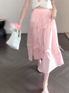 Womens Fashion Bowknot High Waist A Line Ruffled Long Umbrella Skirt