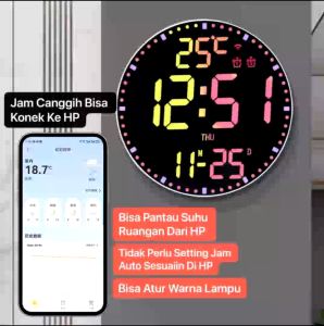 JD-17 Jam Dinding LED Warna Warni Jam Digital Bulat Alarm Gaya Modern Lebih Elegan dan Mewah Jam Wifi Konek HP