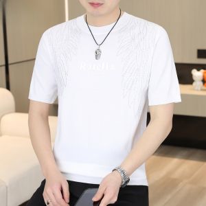 HENGYUANXIANG | Hengyuanxiang 2025 New Ice Silk Knitted Short Sleeve Round Neck Thin High End Mens T-Shirt Fashionable Urban Cool Feeling