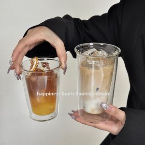 Ins Simple Double Layer Heat Insulated Glass Cup Transparent Home Use Coffee American Soda Bubble Water Drink Cup Beverage Cup