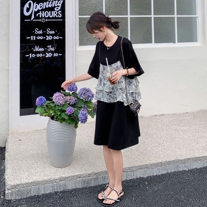 Women's plus Size Floral Short Sleeve T-Shirt Dress Midi Length A