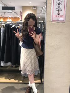 Váy Lưới Chữ a Cạp Cao Mùa Hè Phong Cách Mới Cổ Điển Pháp Ôm Sát Họa Tiết Kẻ Caro Thanh Lịch Thắt Nút Bướm Váy Nửa Thân