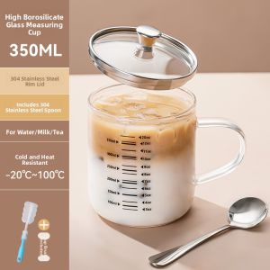 GIANXI | Graduated Milk Cup Microwave Safe Breakfast Cup Childrens Glass Cup Oatmeal Cup With Lid And Spoon