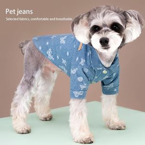 Thú cưng nhỏ Áo sơ mi denim với dây xích Teddy pháp Bulldog quần áo thú cưng mèo chó Áo cho chó thoải mái Dog sinh nhật Áo sơ mi quần áo cho chó dễ thương denim Dog Phụ kiện cho thú cưng