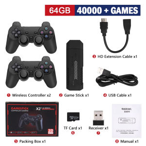 X2 Plus Game Stick New 4K HD Video Game Console 256G 60000+Games 2.4G Double Wireless Controller Game Stick For PSP/PS1/GBA
