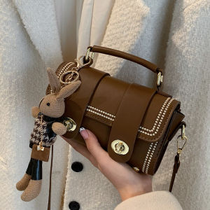 Fashionable Trendy Womens Crossbody Bag Handbag Soft PU Leather Zipper Closure Pure Color Square Shape Small Size Messenger Bag