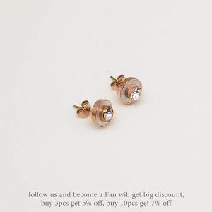 Lokaer Trendy Stainless Steel White Shell Stud Earrings Jewelry For Women Rose Gold Plated CZ Crystal Anniversary Earring E19029