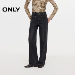 Only2025 High Waist Straight Leg Jeans Womens Simple Comfortable Denim Pants Side Line Design Cotton Polyester Blend