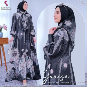 YANISA SET HIJAB LD 110 CM // ONE SET GAMIS DAN JILBAB MOTIF BUNGA FLOWER  VINTAGE BAHAN ZANI ORINTING HQ