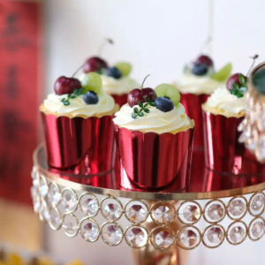 กระดาษถ้วยมัฟเฟินทองแดงสีแดงเข้มพร้อมขอบกระดาษถ้วยมัฟเฟินสีสันสดใสแบบรูปตัว U ขนาดเล็กสำหรับใช้ครั้งเดียว