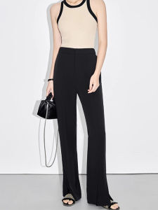 High Waist Straight Leg Black Suit Pants for Women plus Size Casual Long Trousers Draped Micro Flared Wide Leg Pants