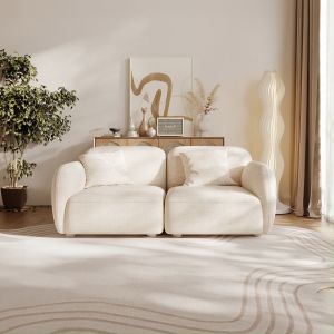 Cozylant Charmy Fabric Sofa / 3 Seater Sofa for Living Room / White Beige / Cream Sofa / Modern Minimalist / Small Sofa / Curved Sofa