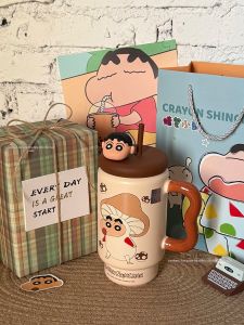 Ly Có Nắp và Ống Hút Dung Lượng Lớn Thiết Kế Chibi-Maruko-Chan
