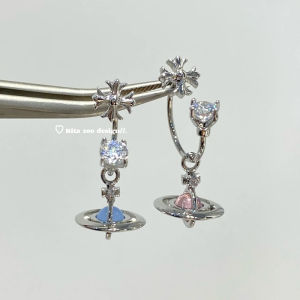 Rita Zoo Saturn Design 3D Cool Cross Earrings Fashionable Hoop Earrings for Women Titanium Steel Star/Cloud Moon Universe Pattern