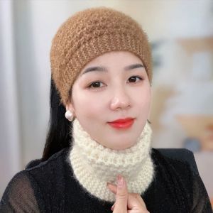 หมวกไหมพรมถักแบบหนาสำหรับผู้หญิงในฤดูหนาว ปกปิดผมสีขาว ป้องกันแสงแดด สีสันสดใส โพลีเอสเตอร์ ผ้าฝ้าย โพลีเอสเตอร์ผสม