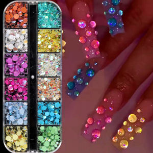Nail art mermaid bubble mixed-size beads false nail stickers accessories aurora flat colored rhinestones