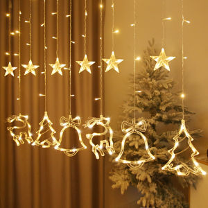 【Malaysia Stock】Christmas Decoration Items 2024 LED Lights Fairy Curtain Strip Light for Bedroom Blinking Christmas Fairy String Light Indoor Decoration Lamp for Holiday Birthday Wedding Party 220V EU Plug 8 Work Modes Xmas Decor Lamps Christmas Tree Elk