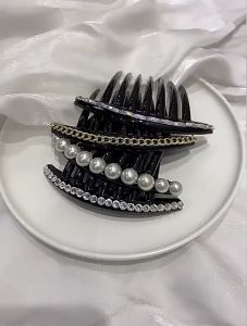 OKANEM อุปกรณ์เสริมเครื่องประดับผม ห่อผมแบบพับ กิ๊บติดผม เครื่องทำผมประดับเลื่อม หูฟัง หวีผมมุก