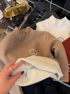 Children. Children 2024 Winter New Comfort Velvet Padded Bottoming Shirt Male and Female Baby Inner Wear Heattech Half Collar Top Tide 2