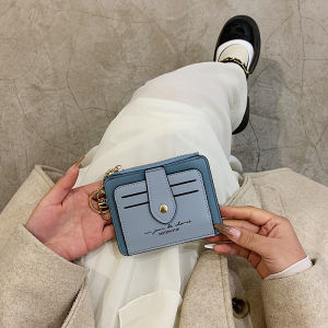 Ultra-Thin Keychain Wallet for Students Multi-Card Holder Compact Lightweight Japanese Style PU Leather Zipper Closure Wallet