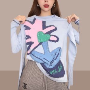 European Design Sensation Floral Slim Fit Long Sleeve T-Shirt Women Pure Cotton Autumn Winter Versatile Base Layer Shirt Trendy Top