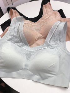 Lace Wireless Bra Thin Style Seamless Sports Bra for Young Women V-Neck Removable Straps Back Four Rows Buckle Home Clothes