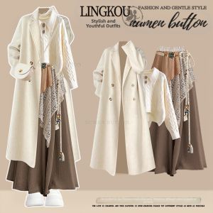 NUMEN BUTTON | Slimming Autumn Winter Stylish Korean Style Knitted Sweater and Dress Pants Set
