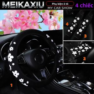 4PCS 3D Vải Xốp Hoa Bọc Vô Lăng Ô Tô Vai Miếng Lót Tay Miếng Lót Nữ Ô Tô Phụ Kiện Không Viền Vật Dụng Trang Trí
