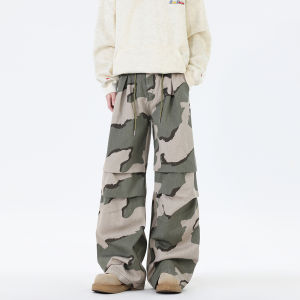 American Style Camouflage Paratrooper Loose Casual Jeans Men Spring Autumn Street Retro Pleated Design Sense Casual Pants