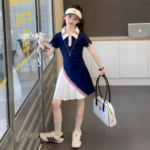 Girls Korean Style Sporty Polo Dress Short Sleeve Casual Summer New Arrival Childrens Dress School Uniform High Quality
