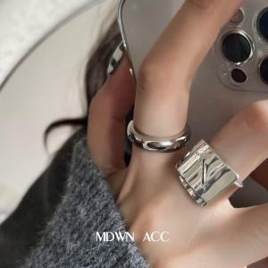 Wide Edge S925 Silver Ring for Women Vintage Fashion Heavy Work Open Hand Ring Geometric Wave Design Trendy Finger Ring
