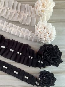 ผ้าชีฟองพับสไตล์ฝรั่งเศสสำหรับทำเสื้อผ้า DIY ตกแต่งขอบลูกไม้และแขน ผ้าฝ้ายผสมโพลีเอสเตอร์