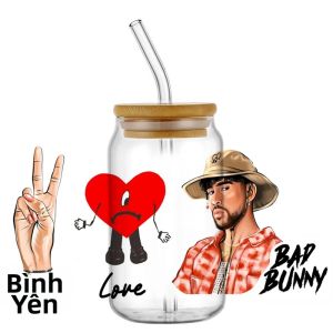 Funko | Bad Bunny Hoạt Hình 16oz UV DTF 3D Chuyển Miếng Dán Đề Can Kính Có Thể Bọc Cốc Sáng Tạo Thủ Công DIY Trang Trí Nhà Graffiti