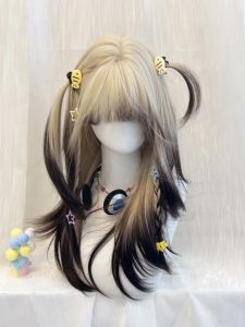 Siamese Cat Style Womens High Layer Gradient Brown to Black Long Straight Hair Wig Natural Looking Full Coverage Human Hair Wig