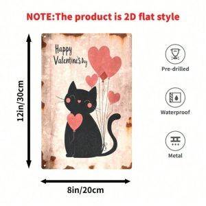 CIFbuy | CIFBUY 1PC Cute Cat Metal Iron Sign 8x12in Happy Valentines Day Wall Decor 2D Vintage Farmhouse Plaque Romantic Gift Lover Cat