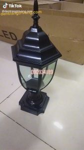 Đèn trụ cổng hàng rào biệt thự tân cổ điển dạng hộp tròn ĐEN-ĐỒNG chân đế 10cm