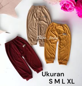 3 pcs celana panjang bayi polos marun coksu kubus ukuran S M L XL