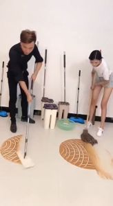 Floor cleaning flat mop with bucket microfiber pad mop squeegee hand free self cleaning mop/C05047