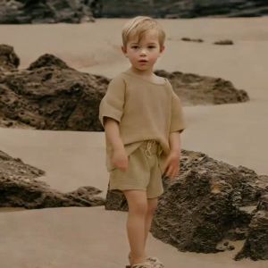 2025 Kids Outfits Boys Girls 2 Pcs Linen Cotton Infant Baby Clothing Sets Newborn Top T-Shirt+Shorts Children Suit