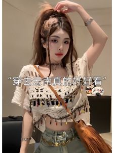 Áo Thun Tay Ngắn Khoét Rỗng Phong Cách Bohemian Dành Cho Nữ Mùa Hè Áo Thun Ngắn Thường Ngày Cổ Tròn Dáng Rộng Thoải Mái