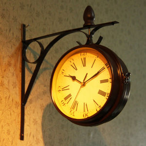 💥Dream Best🔥 Double Sided Hanging Clock Retro Clock Wall Mounted Mute Clock Creative Corner Wall Clock Decoration 33*32cm