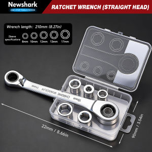 NiuXiang | Bộ Cờ Lê Ratchet 7 Trong 1 Có Lỗ Xuyên Tâm Đầu Đôi 72 Răng Kích Thước Metric Dùng Cho Bảo Dưỡng Ô Tô & Xe Máy Làm Từ Thép Crom-Vanadi