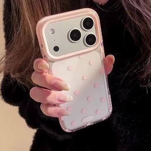 Ốp Điện Thoại Mềm Họa Tiết Chấm Bi Toàn Màn Hình Hàn Quốc Dành Cho iPhone 17/16/15/14/13/12 Pro Max Trong Suốt Chống Sốc Màu Trơn Bảo Vệ Toàn Diện
