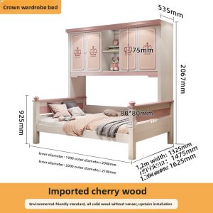 NUOMU | Luxury Pink Princess Girl Solid Wood American Style Storage Multi-functional Combination Bed